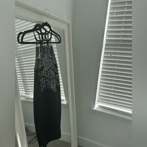 Anna Grace Halter Top Lace Floral Black Dress